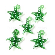 Handmade Lampwork Pendants, Bumpy, Starfish, Green, 28~34x27~30x7~8.5mm, Hole: 2~2.5mm(LAMP-C015-02F)