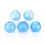 Transparent Handmade Blown Glass Globe Beads, Stripe Pattern, Round, Light Sky Blue, 12.5~13.5mm, Hole: 1~2mm(X-GLAA-T012-40C-05)