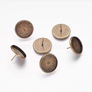 Brass Ear Stud Settings, Antique Bronze Color, Size: about 12mm long, tray: 18mm in diameter, 16mm inner diameter, 2.3mm thick(KK-Q004-AB)