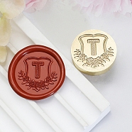 Golden Tone Round Wax Seal Brass Stamp Heads, for Wax Seal Stamp, Flower with Letter Pattern, Letter T, 20x14mm, Inner Diameter: 7mm(AJEW-Z034-02G-T)