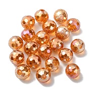 Full Rainbow Plated Glass Beads, Faceted Round, Dark Orange, 8x7mm, Hole: 1.5mm(EGLA-P059-02A-FR01)