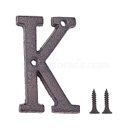 Iron Home Address Number, with 2pcs Screw, Letter.K, 75x48x5mm, Hole: 5.2mm(AJEW-WH0126-25K)