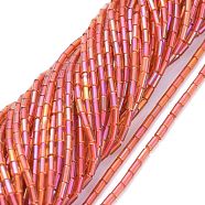 Electroplate Glass Beads Strands, Full Rainbow Plated, Column, Orange Red, 4.5~5x2.5mm, Hole: 0.8mm, about 70~73pcs/Strand, 14.17 inch(36cm)(EGLA-K014-B-FR02)