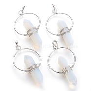 Opalite Big Double Terminated Pointed Pendants, with Brass Findings, Bullet, Platinum, 57.5~59x33.2~34x12~12.5mm, Hole: 7.5~8x5mm(G-G771-A06)