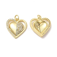 Brass Micro Pave Cubic Zirconia Pendants, with Jump Ring, Double Heart Charm, Real 18K Gold Plated, 19x18x2mm, Hole: 3.5mm(KK-E068-VB172)