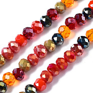 Electroplate Glass Beads Strands, Faceted, Rondelle, Red, 4.5x3.5mm, Hole: 1mm, about 140~143pcs/strand, 18.90 inch~19.29 inch(48cm~49cm)(X-EGLA-T020-12C)