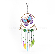 Wind Chimes, Glass & Iron Art Pendant Decorations, Butterfly, 560x200mm(LAMP-PW0001-68B)