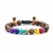 Chakra Theme Natural & Synthetic Mixed Stones Braided Bracelets, Natural Tiger Eye Adjustable Bracelets for Women(QD1254-4)