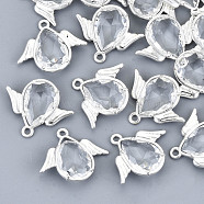 Faceted Glass Pendants, with Eco-Friendly Alloy Findings, Cadmium Free & Nickel Free & Lead Free, Angel, Silver, Clear, 18x22x4.5mm, Hole: 1.6mm(X-GLAA-S191-001D-S-NR)