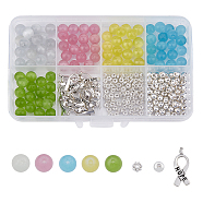 CHGCRAFT DIY Jewelry Making Kit, Including Round Cat Eye Beads, Alloy Ribbon with Word Hope Pendants & Spacer Beads, Mixed Color, 4.5~19x4.5~7x1.5~8mm, Hole: 1~1.5mm, 245Pcs/box(DIY-CA0005-61)