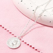 304 Stainless Steel Flat Round Cameo Pendant Cable Chain Necklaces for Women, Silver, 15.43 inch(39.2cm)(STAS-Z108-02S-02)