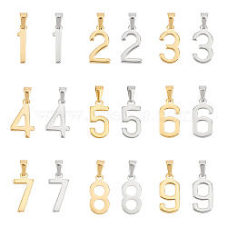 18Pcs 18 Style 304 Stainless Steel Pendants, Number, Golden & Stainless Steel Color, 20.5~21x5~12.5x1.5mm, Hole: 6~7x3mm, 1pc/style(STAS-UN0040-46)