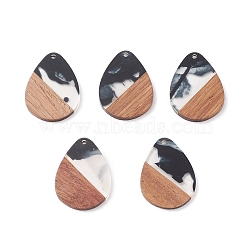 Resin & Walnut Wood Pendants, Two Tone Geometric Charms, Teardrop, 35.5x26x2.5mm, Hole: 2.3mm(WOOD-C016-01I)