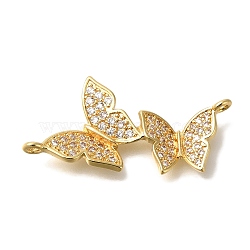 Brass Micro Pave Cubic Zirconia Pendants, Butterfly Charms, Real 18K Gold Plated, 30x16x2.5mm, Hole: 1.2mm(KK-K389-033G)