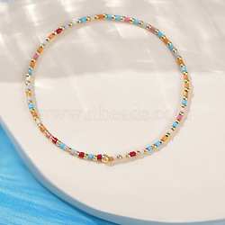 Minimalist Glass Seed Beads & Brass Beads Stretch Bracelets for Women, Round, Golden, Mixed Color, 6.89 inch(17.5cm)(BC0195-24)