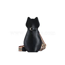 Lady Autumn and Winter New High-Value Cat Diagonal Bag, Wide Shoulder Strap, Bright Surface, Personality Chest Bag, Small Portable Single Shoulder Bag, Black, 310x90x60mm, Shoulder Belt: 1100mm long(PW-WG65EFE-07)