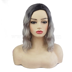 Balayage Short Wavy Wigs, Shoulder Length Wigs, Heat Resistant High Temperature Fiber, Gray, 13.78inches(35cm)(OHAR-E014-06)