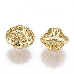 Brass Filigree Beads, Hollow, Bicone, Real 18K Gold Plated, 13x10mm, Hole: 2mm(X-KK-T038-66G)