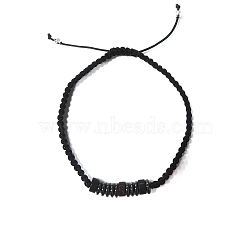 Coconut & Non-magnetic Synthetic Hematite Braided Bead Bracelet, Stone Bracelet for Men Women, Black, Inner Diameter: 2-1/8 inch(5.5cm)(BJEW-PH01415-08)