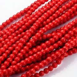 Synthetical Howlite Beads Strands, Dyed Red, Round, about 6~7mm in diameter, hole: 0.5mm, about 64pcs/strand, 16 inch(X-G609-6mm)