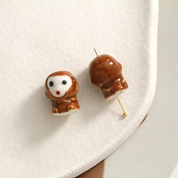 Handmade Porcelain Beads, Chinese Style Twelve Zodiac, with Cartoon Pattern, DIY Accessories, for Bracelet/Necklace and Keychain Decoration, Monkey, 16x14mm(PW-WGD6B62-09)