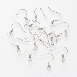 304 Stainless Steel Earring Hooks, Ear Wire, with Horizontal Loop, Stainless Steel Color, 17~19x21x1.7mm, Hole: 2mm, Pin: 0.6mm(X-STAS-S066-10)