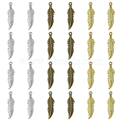 30Pcs 3 Colors Alloy Pendants, Feather, Mixed Color, 27x7x2mm, 10pcs/color(FEAT-CJ0001-01)