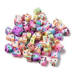 Handmade Polymer Clay Beads, Unicorn, Mixed Color, 8x9x4.5mm, Hole: 1.8mm(CLAY-Z001-06)