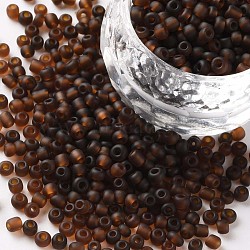 8/0 Glass Seed Beads, Frosted Colors, Round, Round Hole, Coconut Brown, 8/0, 3mm, Hole: 1mm, about 1111pcs/50g, 50g/bag, 18bags/2pounds(SEED-US0003-3mm-M13)