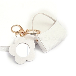 Portable Imitation Leather Bag Keychain, with Flower Mirror, White, 70x65mm(PW-WGB9938-01)