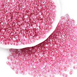 Baking Paint Transparent Glass Seed Beads, Silver Lined, Peanut, Hot Pink, 5.5~6.5x3.5~4x3~3.5mm, Hole: 1.2~1.4mm, about 4500pcs/pound(SEED-N006-05D)