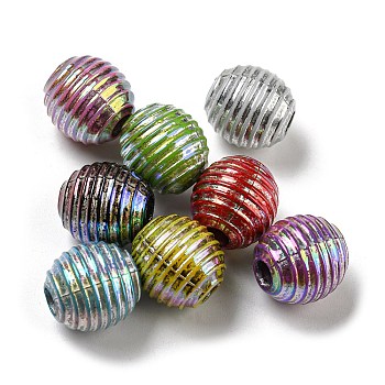 Opaque Acrylic European Beads, Large Hole Beads, Metal Silver Enlaced, Oval, Mixed Color, 15.5x14.5mm, Hole: 4.5mm