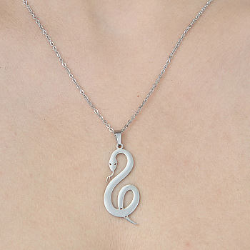 201 Stainless Steel Hollow Snake Pendant Necklace, Stainless Steel Color, 17.72 inch(45cm)