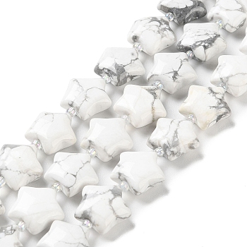 Natural Howlite Beads Strands, with Seed Beads, Star, 14~15.5x15~16x6.5~7mm, Hole: 1mm, about 24~25pcs/strand, 15.55''~15.95''(39.5~40.5cm)