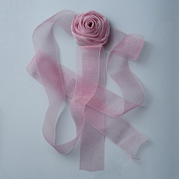 Cloth Rose Ribbon Chokers, Organza Flower Necklace for Women, Camellia, 39-3/8~46-1/2 inch(1000~1180mm)