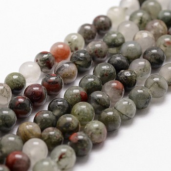 Natural African Bloodstone Beads Strands, Heliotrope Stone Beads, Round, 6mm, Hole: 1mm, about 61pcs/strand, 14.9 inch~15.1 inch