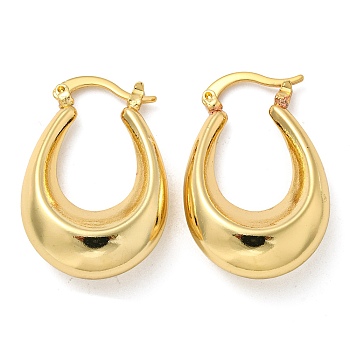 Rack Plated Chunky Teardrop Brass Hoop Earrings for Women, Lead Free & Cadmium Free, Long-Lasting Plated, Real 18K Gold Plated, 30x8.5mm