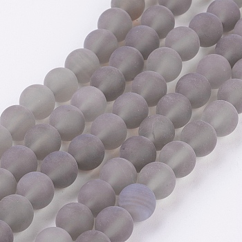 Natural Grey Agate Bead Strands, Frosted, Round, 8mm, Hole: 1mm, about 49pcs/strand, 15.7 inch