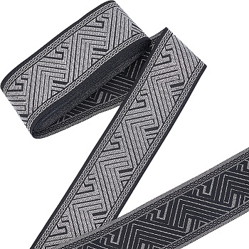 Polyester Embroidery Paillette Ribbon, Clothes Accessories, Black, 2 inch(50mm)