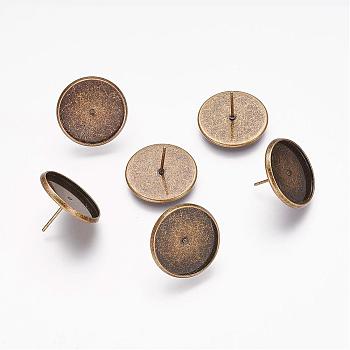 Brass Ear Stud Settings, Antique Bronze Color, Size: about 12mm long, tray: 18mm in diameter, 16mm inner diameter, 2.3mm thick