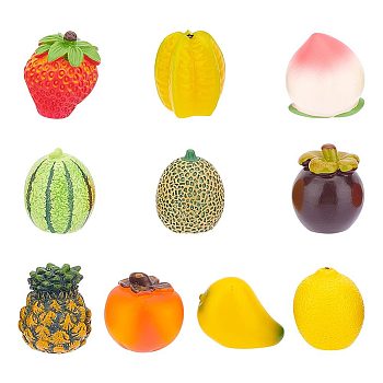 10Pcs 10 Styles Imitation Fruit Resin Display Decorations, Micro Landscape Decoration Accessories, Mixed Color, 24.5~34x17.5~28x26~32mm, 1pc/style