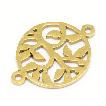304 Stainless Steel Links connectors, Flat Round with Leaf, Golden, 20x15x1mm, Hole: 1.5mm