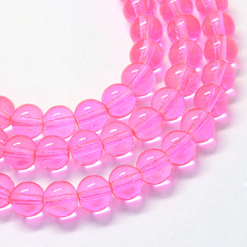Baking Painted Transparent Glass Round Bead Strands, Hot Pink, 6.5mm, Hole: 1.5mm, about 145pcs/strand, 31.8 inch