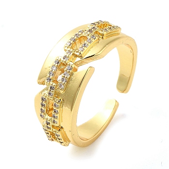 Brass Micro Pave Cubic Zirconia Cuff Rings, Real 16K Gold Plated, Inner Diameter: 18mm