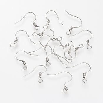 304 Stainless Steel Earring Hooks, Ear Wire, with Horizontal Loop, Stainless Steel Color, 17~19x21x1.7mm, Hole: 2mm, Pin: 0.6mm
