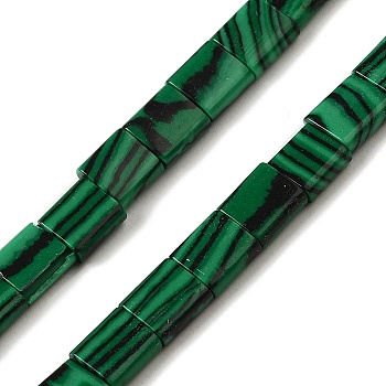 Synthetic Malachite Beads Strands, 2-Hole, Rectangle, 5.5~6x5x2.5mm, Hole: 0.9mm, about 69~70pcs/strand, 15.12~15.2 inch(38.4~38.6cm)
