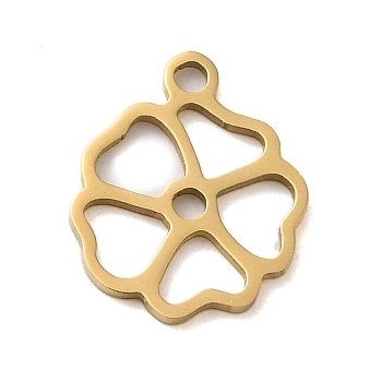 304 Stainless Steel Charms, Laser Cut, Real 18K Gold Plated, Flower, 13.5x11x1mm, Hole: 1mm