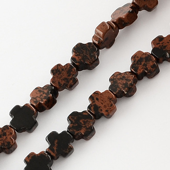 Natural Mahogany Obsidian Stone Beads Strands, Greek Cross, Coconut Brown, 8x8x4mm, Hole: 1mm, about 50pcs/strand, 16.9 inch