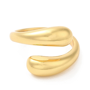 Brass Teardrop Open Cuff Ring for Women, Cadmium Free & Lead Free, Real 18K Gold Plated, US Size 7 1/4(17.5mm)