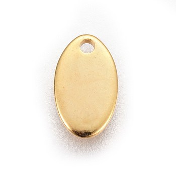 201 Stainless Steel Stamping Blank Tag Pendants, Oval, Real 24k Gold Plated, 12.5x7.5x1.2mm, Hole: 1.5mm